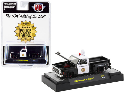 1976 Chevrolet Scottsdale Pickup Truck "Police Patrol" Black and White Limited Edition to 8250 pieces Worldwide 1/64 Diecast Model Car by M2 Machines