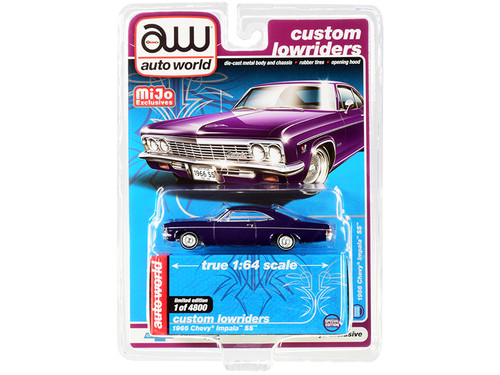 1966 Chevrolet Impala SS Dark Purple Metallic with White Interior "Custom Lowriders" Limited Edition to 4800 pieces Worldwide 1/64 Diecast Model Car by Autoworld