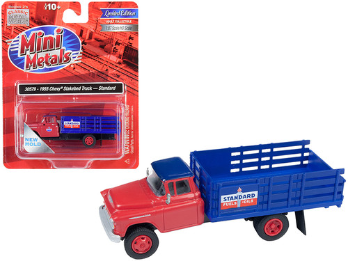 1955 Chevrolet Stakebed Truck "Standard Oil" Red and Blue 1/87 (HO) Scale Model by Classic Metal Works