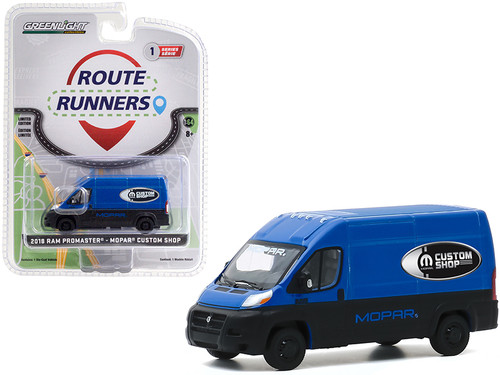 2018 RAM ProMaster 2500 Cargo Van High Roof "MOPAR Custom Shop" Blue and Black "Route Runners" Series 1 1/64 Diecast Model by Greenlight