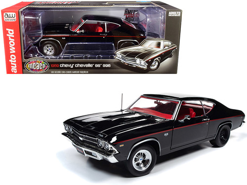 1969 Chevrolet Chevelle SS 396 Tuxedo Black with Red Interior "Muscle Car & Corvette Nationals" (MCACN) Limited Edition to 1002 pieces Worldwide 1/18 Diecast Model Car by Autoworld