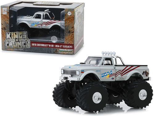 1970 Chevrolet K-10 Monster Truck USA-1 (Legacy) White with 66-Inch Tires "Kings of Crunch" 1/43 Diecast Model Car by Greenlight