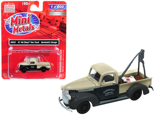 1941-1946 Chevrolet Tow Truck "Harmond’s Garage" Black and Cream 1/87 (HO) Scale Model Car by Classic Metal Works