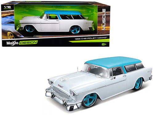 1955 Chevrolet Bel Air Nomad Metallic White with Blue Top "Classic Muscle" 1/18 Diecast Model Car by Maisto
