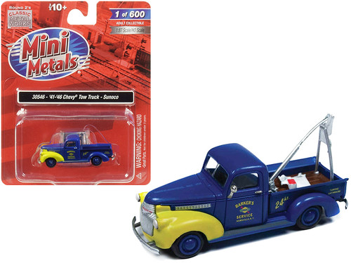 1941-1946 Chevrolet Tow Truck "Sunoco" Blue 1/87 (HO) Scale Model Car by Classic Metal Works