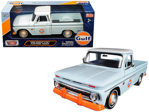 1966 Chevrolet C-10 Fleetside Pickup Truck "Gulf" Light Blue with White Top 1/24 Diecast Model Car by Motormax