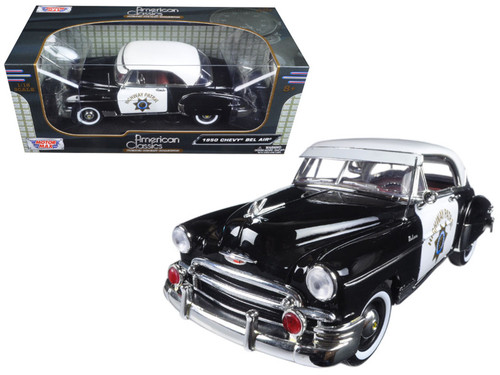 1950 Chevrolet Bel Air "California Highway Patrol" (CHP) Black and White 1/18 Diecast Model Car by Motormax