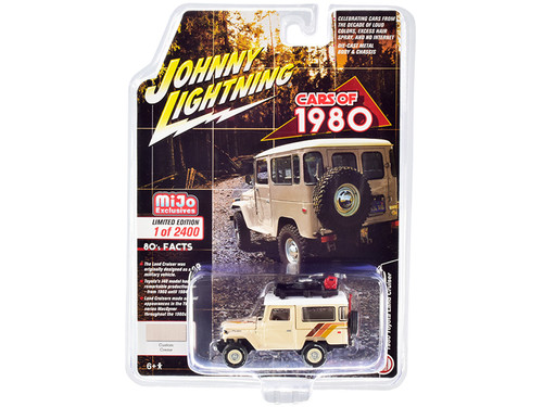 1980 Toyota Land Cruiser Custom Cream with Stripes and White Top and Accessories Limited Edition to 2400 pieces Worldwide 1/64 Diecast Model Car by Johnny Lightning