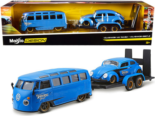 Volkswagen Van Samba with Volkswagen Beetle and Flatbed Trailer