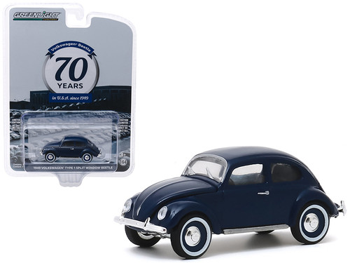 1949 Volkswagen Beetle Type 1 Split Window Dark Blue "Volkswagen Beetle in U.S.A. 70th Anniversary" (1949-2019) "Anniversary Collection" Series 10 1/64 Diecast Model Car by Greenlight