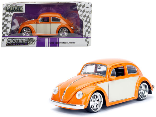 1959 Volkswagen Beetle Orange and Cream "Bigtime Kustoms" 1/24 Diecast Model Car by Jada