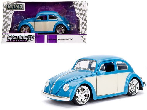 1959 Volkswagen Beetle Light Blue and Cream "Bigtime Kustoms" 1/24 Diecast Model Car by Jada