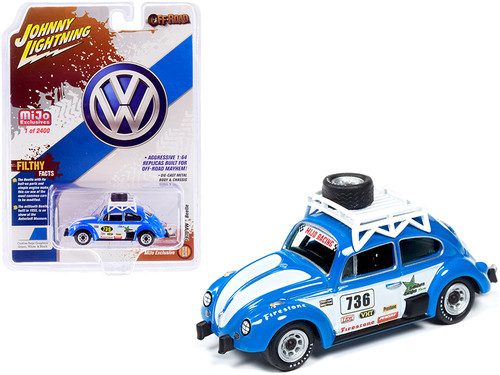 1970 Volkswagen Beetle Racing #736 with Roof Rack and Spare Tire Limited Edition to 2,400 pieces Worldwide 1/64 Diecast Model Car by Johnny Lightning