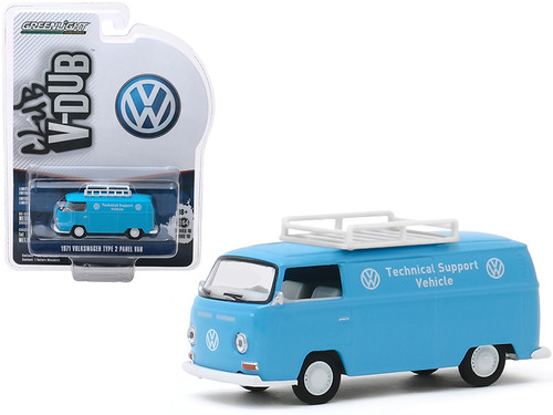 1971 Volkswagen Type 2 Panel Van with Roof Rack "VW Technical Support Vehicle" Light Blue "Club Vee V-Dub" Series 10 1/64 Diecast Model by Greenlight