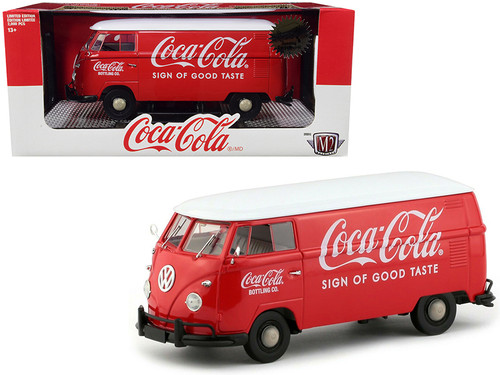 1960 Volkswagen Delivery Van "Coca-Cola" Red with White Top Limited Edition to 2000 pieces Worldwide 1/24 Diecast Model by M2 Machines