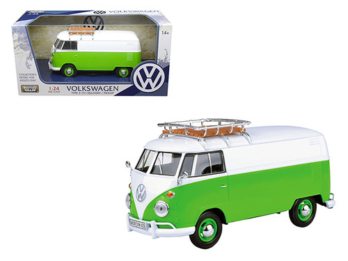 Volkswagen Type 2 (T1) Delivery Van Green/White 1/24 Diecast Model Car by Motormax