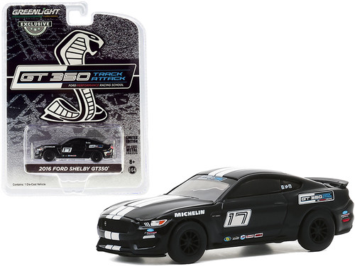 2016 Ford Mustang Shelby GT350 #17 Shadow Black with White Stripes "Ford Performance Racing School" GT350 Track Attack "Hobby Exclusive" 1/64 Diecast Model Car by Greenlight