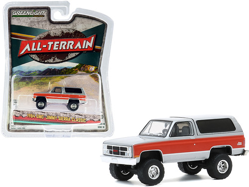 1984 GMC Jimmy Sierra Classic (Lifted) Silver with Red Stripes "All Terrain" Series 10 1/64 Diecast Model Car by Greenlight