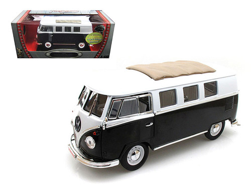 1962 Volkswagen Microbus Black with Sliding Fabric Sunroof Limited Edition to 600pc 1/18 Diecast Model by Road Signature