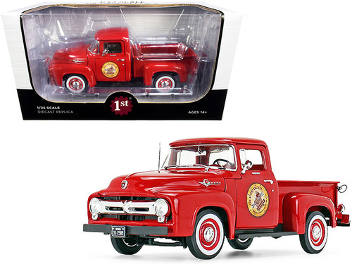 1956 Ford F-100 Pickup Truck Vermillion Red "The Busted Knuckle Garage" 1/25 Diecast Model Car by First Gear