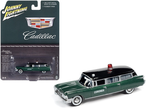 1959 Cadillac "Coroner" Green Metallic with Black Top "Special Edition" 1/64 Diecast Model Car by Johnny Lightning