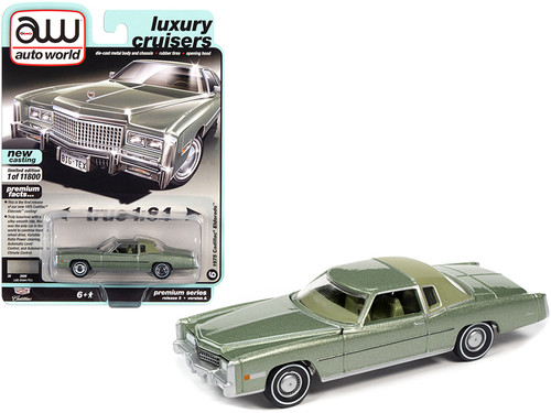 1975 Cadillac Eldorado Lido Green Metallic with Green (Partial) Vinyl Top and Green Interior "Luxury Cruisers" Limited Edition to 11800 pieces Worldwide 1/64 Diecast Model Car by Autoworld