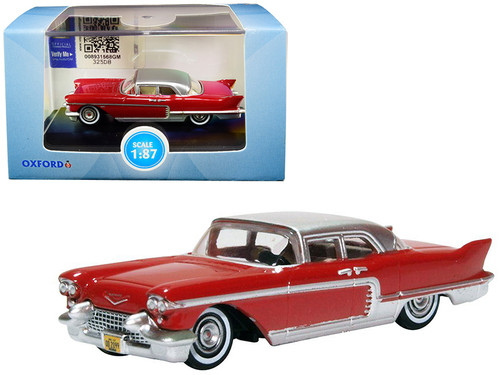 1957 Cadillac Eldorado Brougham Dakota Red with Silver Metallic Top 1/87 (HO) Scale Diecast Model Car by Oxford Diecast