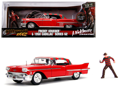 模型 1958 Cadillac Series 62 Red with Freddy Krueger Diecast