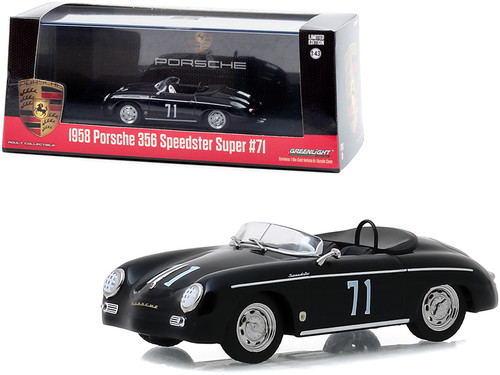 1958 Porsche 356 Speedster Super #71 Race Car Black 1/43 Diecast Model Car by Greenlight