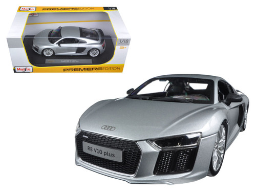 Audi R8 V10 Plus Silver 1/18 Diecast Model Car by Maisto