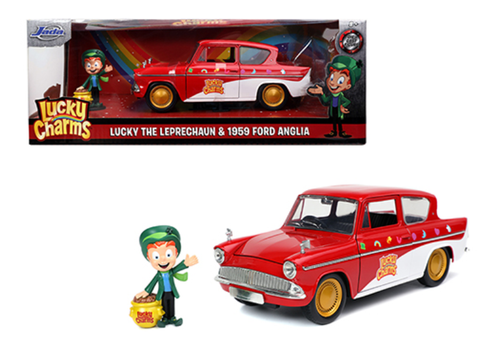 1/24 Hollywood Rides Lucky Charms 1959 Ford Anglia w/ Lucky The Peprechaun Diecast Car Model