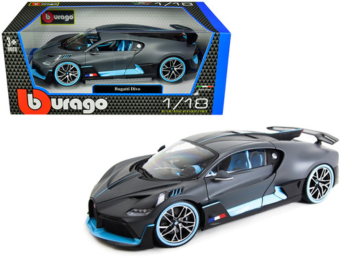 1/18 Bburago Bugatti Divo (Matte Gray with Blue Accents) Diecast Model Car