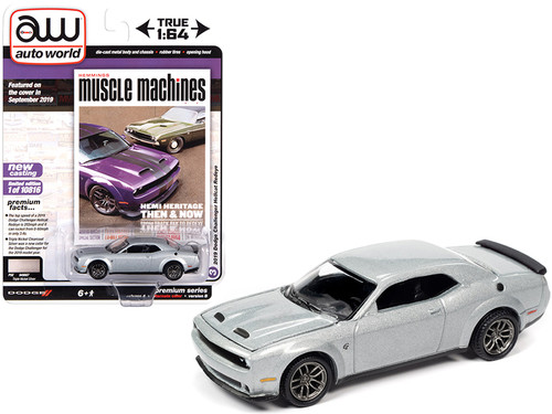 2019 Dodge Challenger Hellcat Redeye Triple Nickel Silver Metallic "Hemmings Muscle Machines" Magazine Cover Car (September 2019) Limited Edition to 10816 pieces Worldwide 1/64 Diecast Model Car by Autoworld