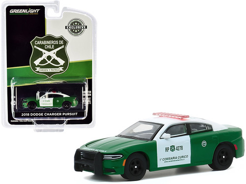 2018 Dodge Charger Pursuit Police "Carabineros de Chile" Green and White "Hobby Exclusive" 1/64 Diecast Model Car by Greenlight