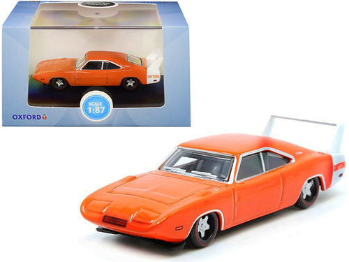 1969 Dodge Charger Daytona Orange with White Stripe 1/87 (HO) Scale Diecast Model Car by Oxford Diecast