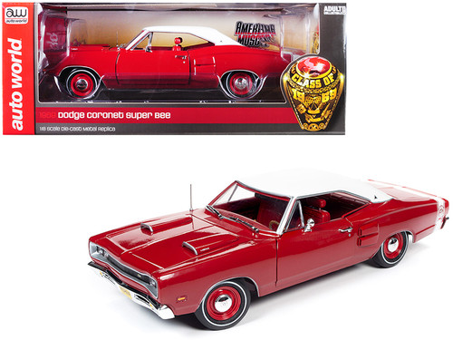 1/18 Auto World 1969 Dodge Super Bee Hardtop Dark R6 (Red with White Top) Diecast Car Model