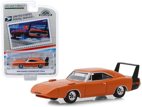 1969 Dodge Charger Daytona Orange "USPS Stamps" (2013) (United States Postal Service) "America on the Move: Muscle Cars" "Hobby Exclusive" 1/64 Diecast Model Car by Greenlight
