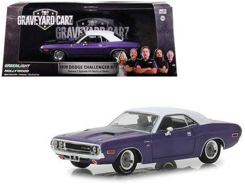 1970 Dodge Challenger R/T Purple with White Top "Graveyard Carz" (2012) TV Series (Season 5: "Chally vs. Chally") 1/43 Diecast Model Car by Greenlight