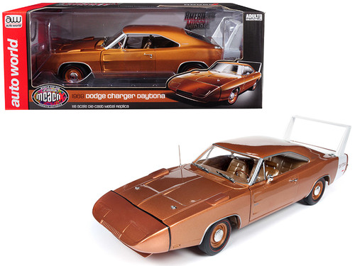 1969 Dodge Charger Daytona Metallic Bronze "MCACN" 10th Anniversary Limited Edition to 1002 pieces Worldwide 1/18 Diecast Model Car by Autoworld
