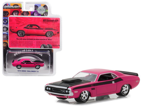 1970 Dodge Challenger Pink "The Only Name Tattooed on More Muscles is Mom" BFGoodrich Vintage Ad Cars Hobby Exclusive 1/64 Diecast Model Car by Greenlight