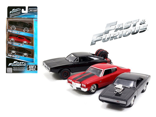 "Fast and Furious" Dom's Rides Dodge Chargers and Chevelle 3 Pack Set 1/55 Diecast Model Cars by Jada