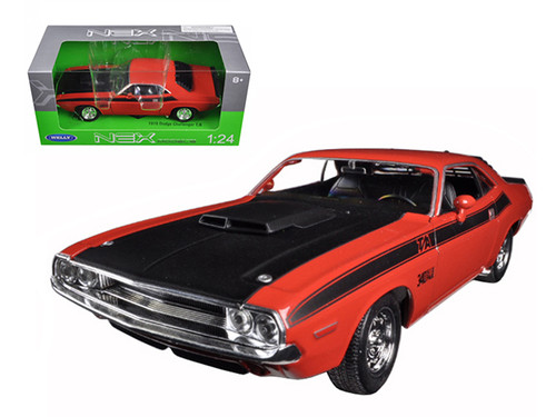1970 Dodge Challenger T/A Orange with Black Hood 1/24-1/27 Diecast Model Car by Welly