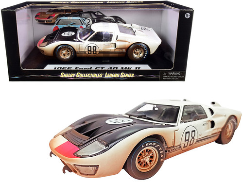 1/18 Shelby Collectibles 1966 Ford GT-40 MK II #98 (White with Black Hood) After Race (Dirty Version) Diecast Car Model