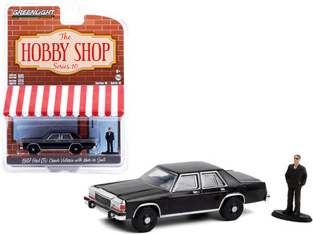 1987 Ford LTD Crown Victoria Black with Man in Black Suit Figurine