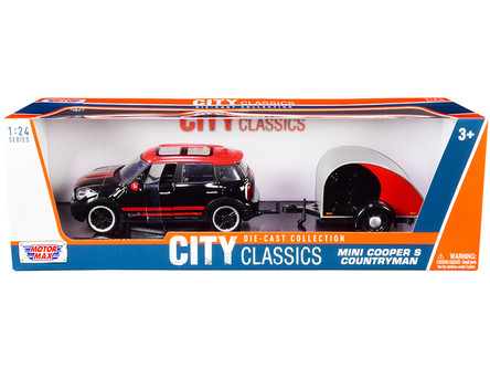 Mini Cooper S Countryman with Travel Trailer Black and Red 