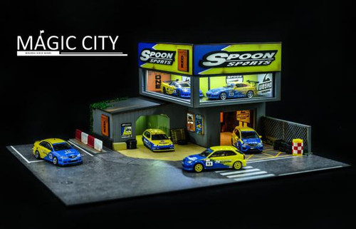1/64 Magic City Spoon Theme Paint Body Shop Diorama (Car Models