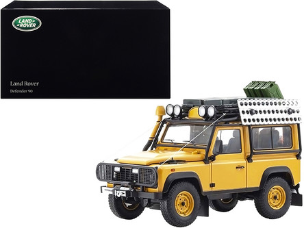 Land Rover Defender 90 Yellow with Roof Rack and Accessories 1/18