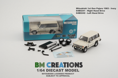  1/64 BM Creations Mitsubishi 1st Gen Pajero 1983 - Ivory w/stripe Diecast 2 door open （Including Awning Tent & Extra Set of Wheels）