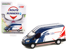 2019 Ford Transit LWB High Roof Van White and Blue "Ford Performance Parts" "Route Runners" Series 4 1/64 Diecast Model Car by Greenlight