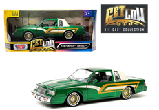 1/24 Motormax 1987 Buick Regal 3.8 SFI Turbo (Green Metallic & Cream with Graphics "Get Low" Series) Diecast Car Model